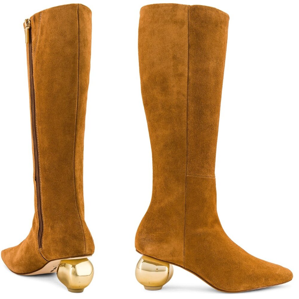 Cult Gaia NEW Zuri Knee High Boot in Camel Brown Gold Sculptural Heel Size 7 - Picture 3 of 11